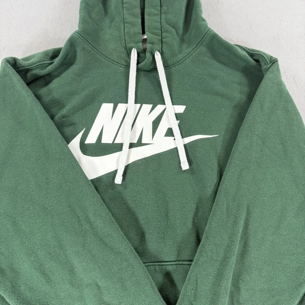 Nike Sportswear Club Fleece Hoodie Forest Green White Logo Men's Large